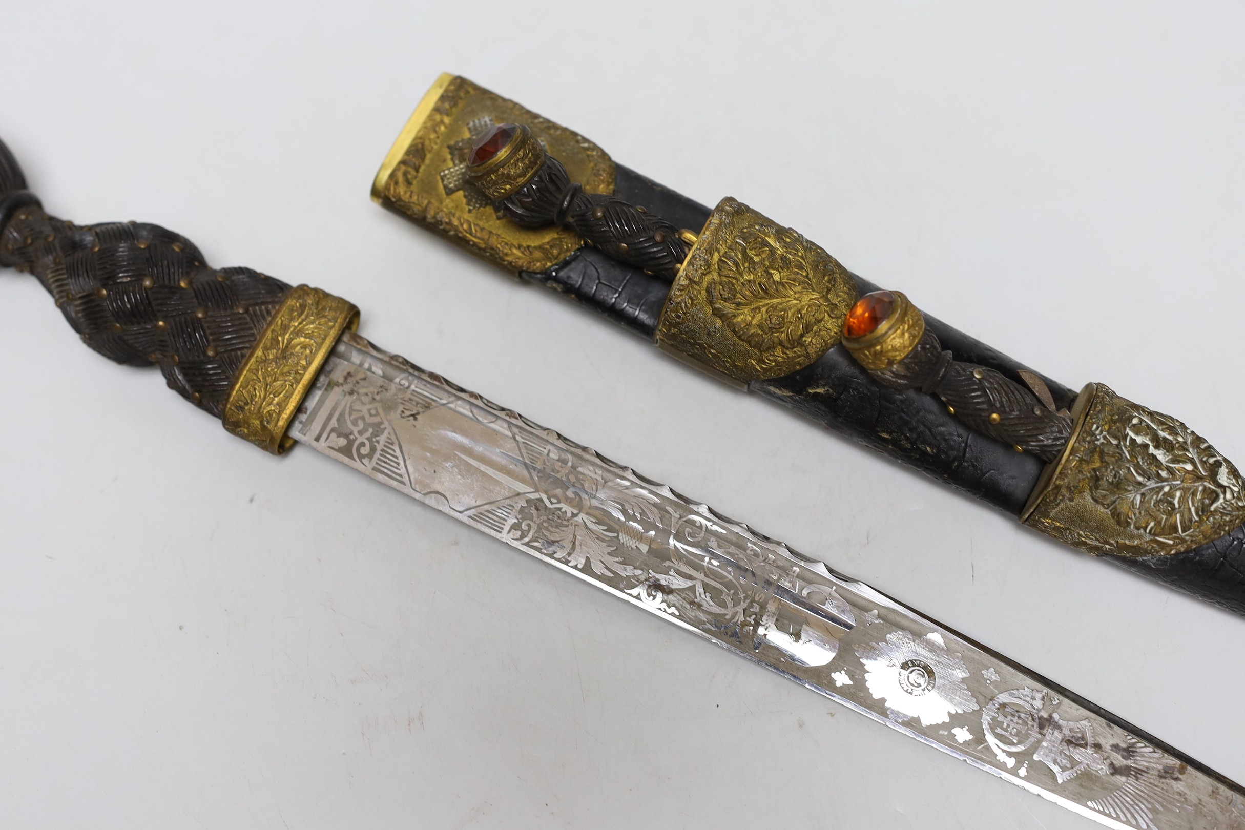 A Victorian Scottish dirk, Cairngorm lacking, 45cms long